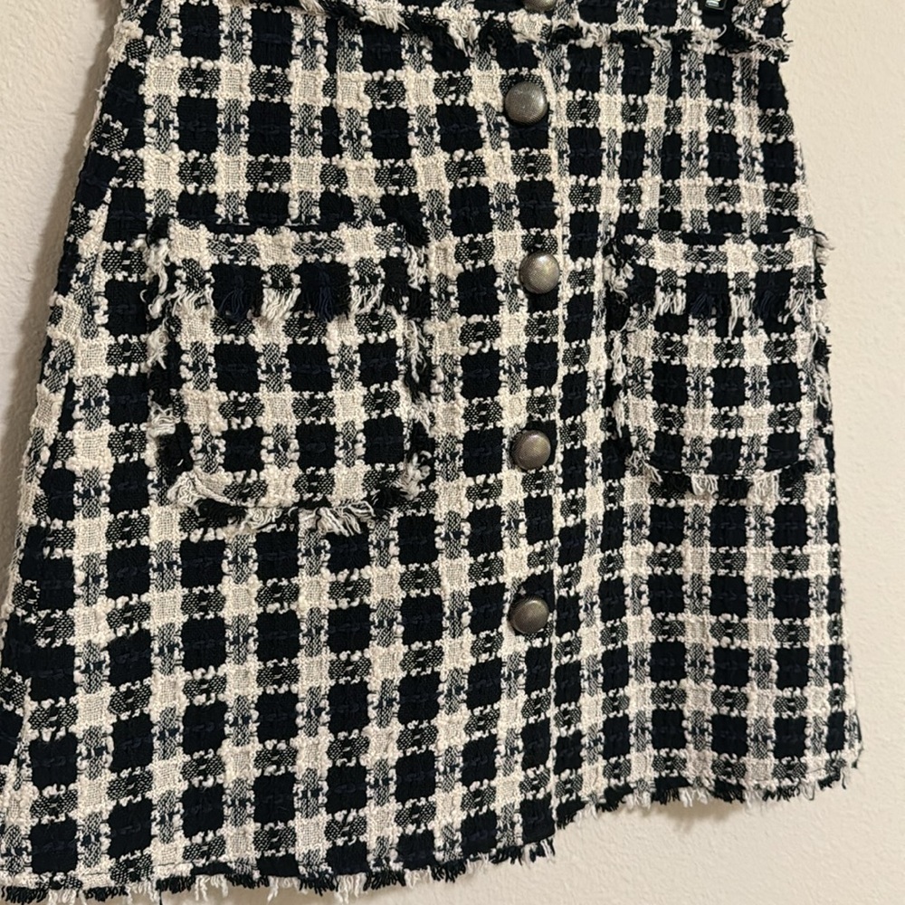 Zara Basic Tweed Button Navy Blue Plaid Skirt Wom… - image 6